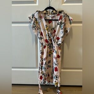 Lulu's Floral Midi Dress in Cream and Red